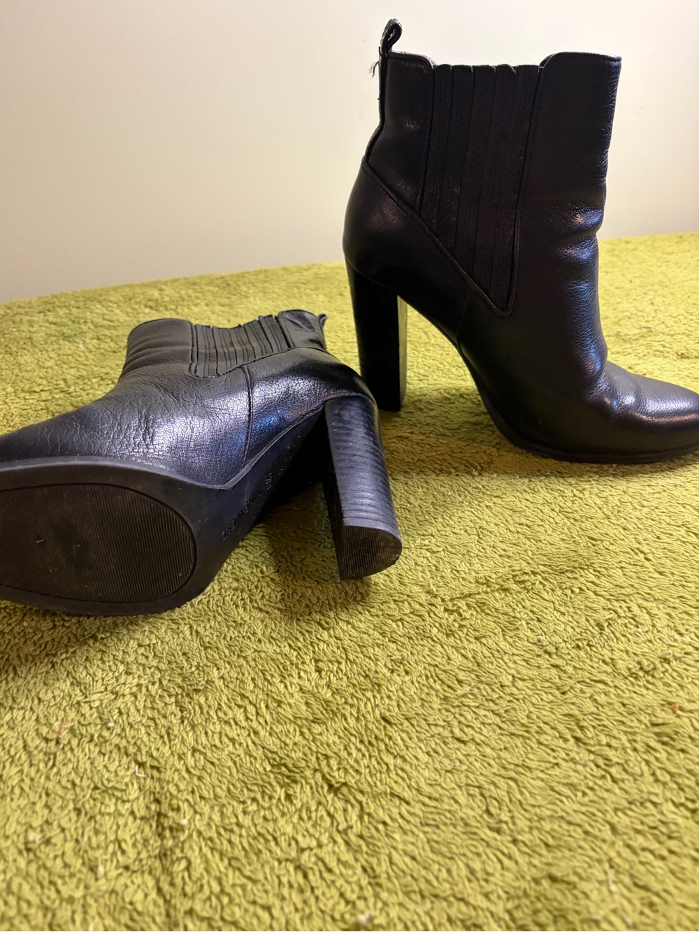 Nine West Black Leather Block Heel Ankle Boots